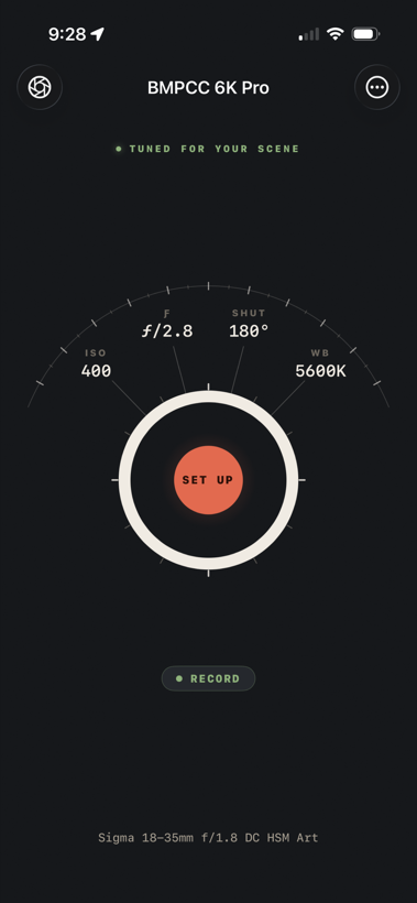 PocketPrimer showing a Blackmagic camera tuned for the scene